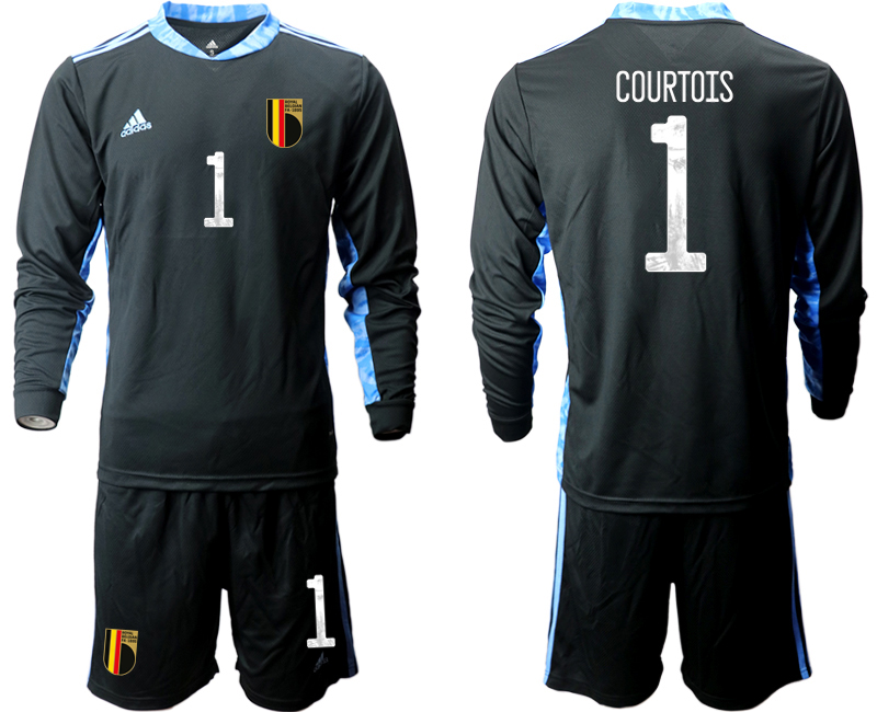 Men 2021 European Cup Belgium black Long sleeve goalkeeper #1 Soccer Jersey